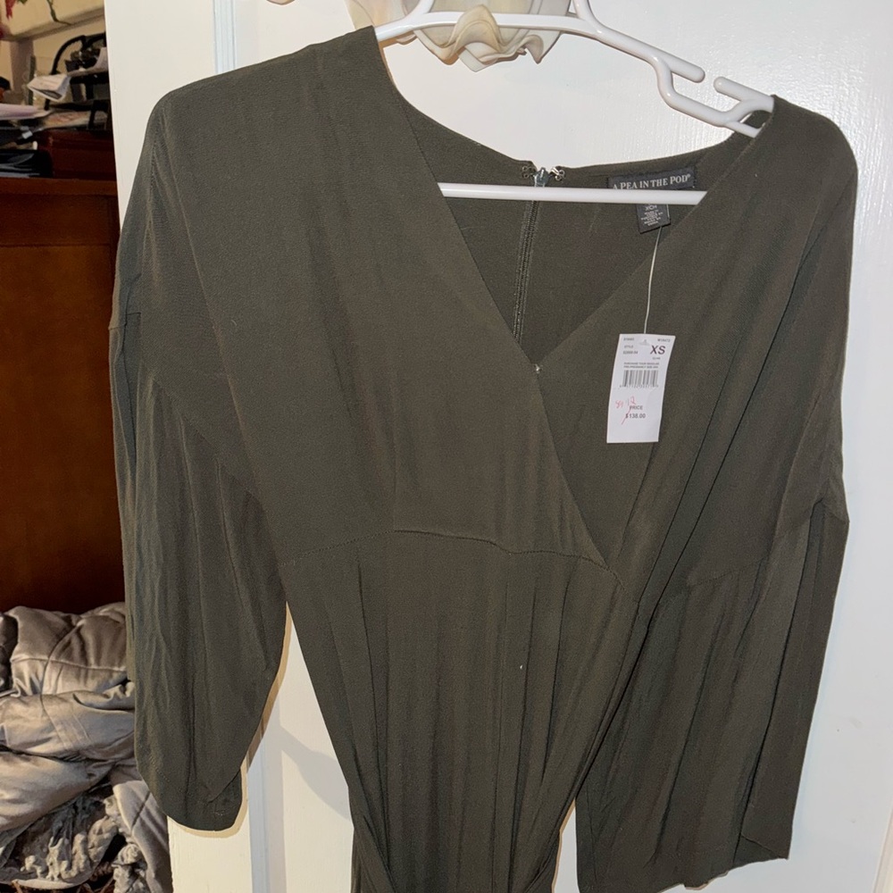 A Pea in the Pod Olive Green V-Neck Maternity Romper